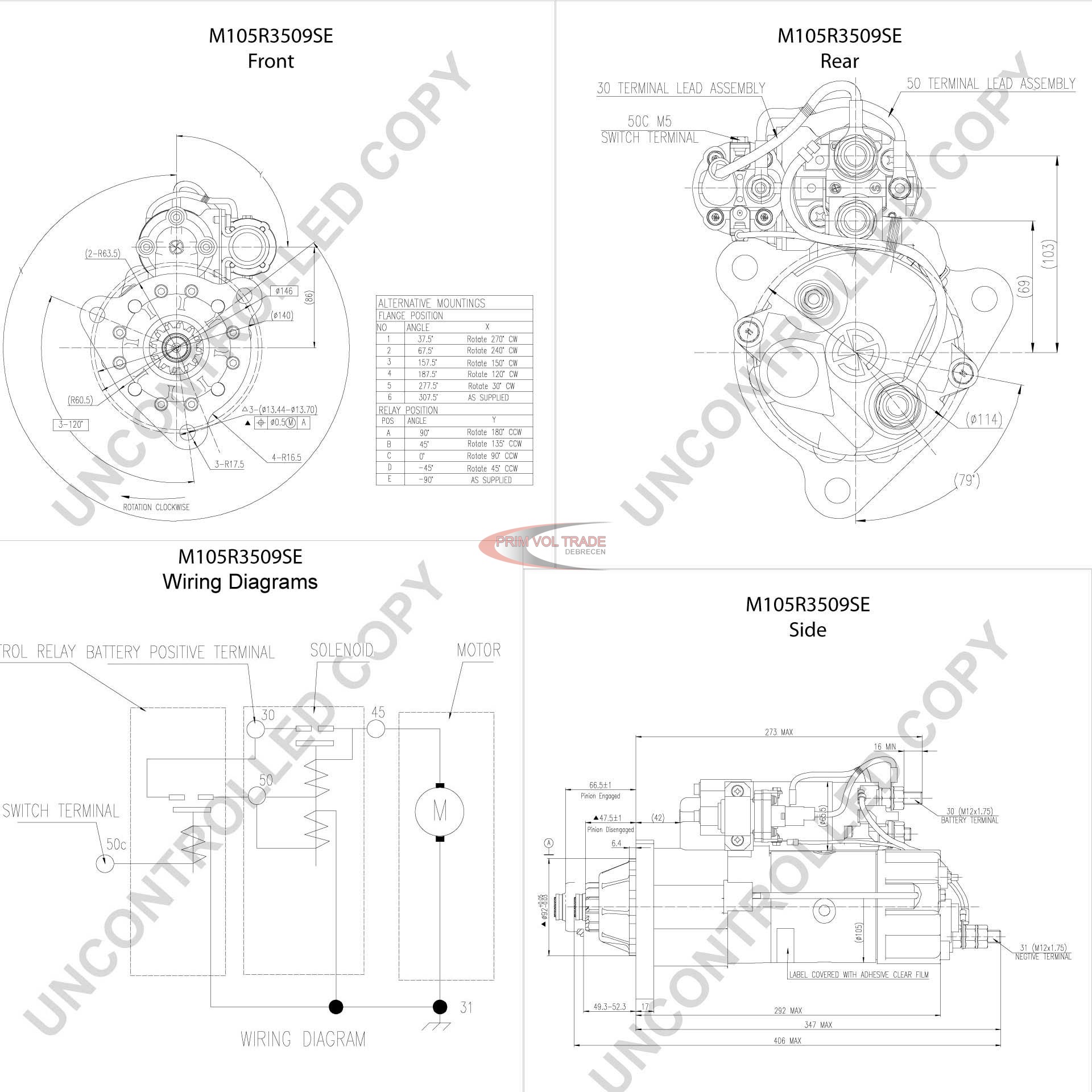 M105 Indítómotor  24V 7,5kW CUMMINS