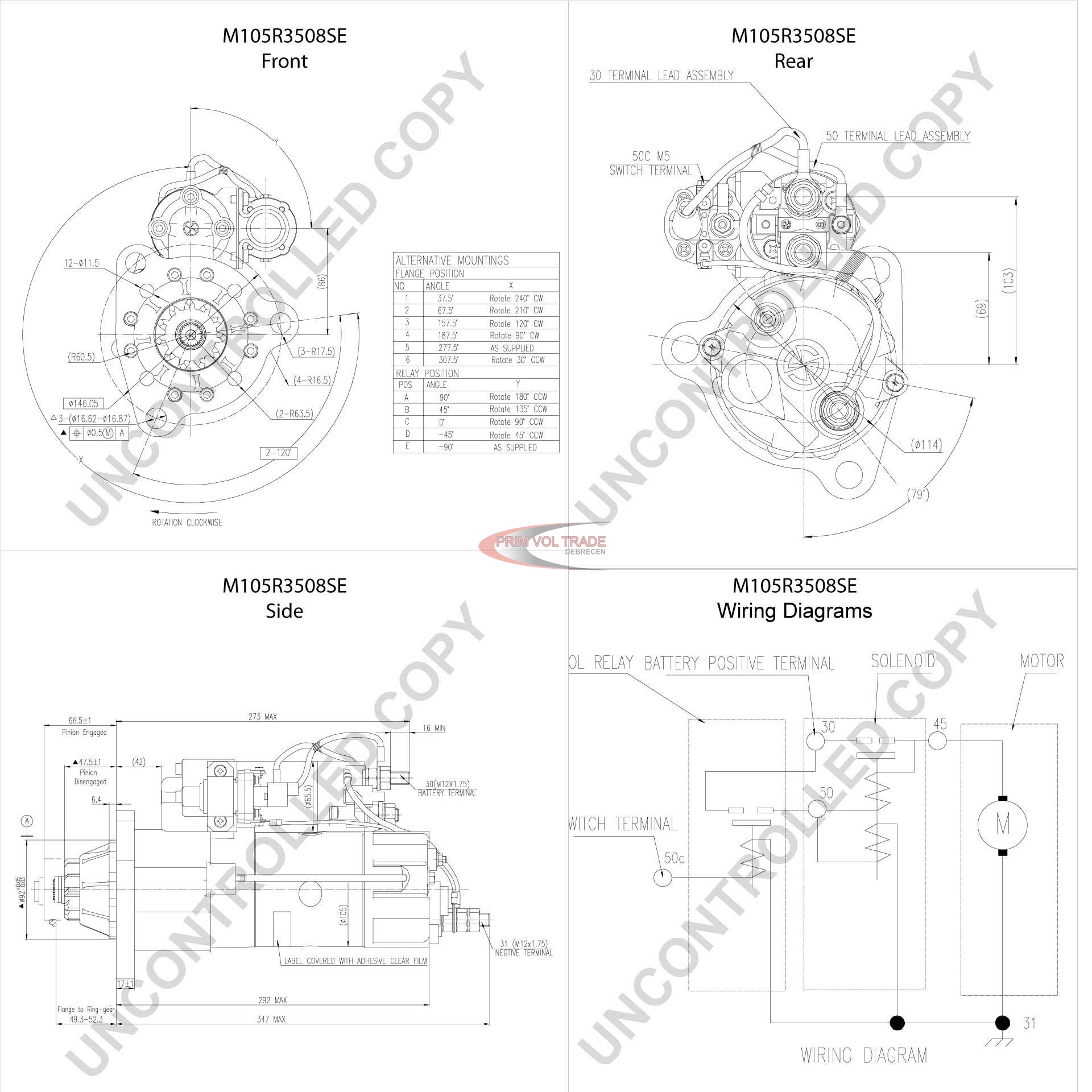 M105 Indítómotor  24V 7,5kW CUMMINS