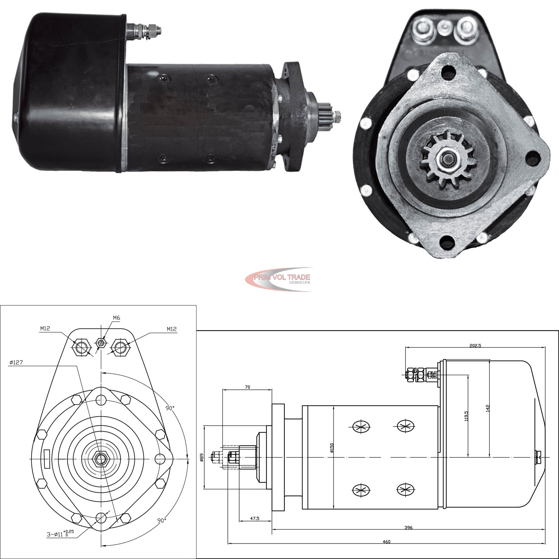 QB hely. Indítómotor 24V 9 kW
