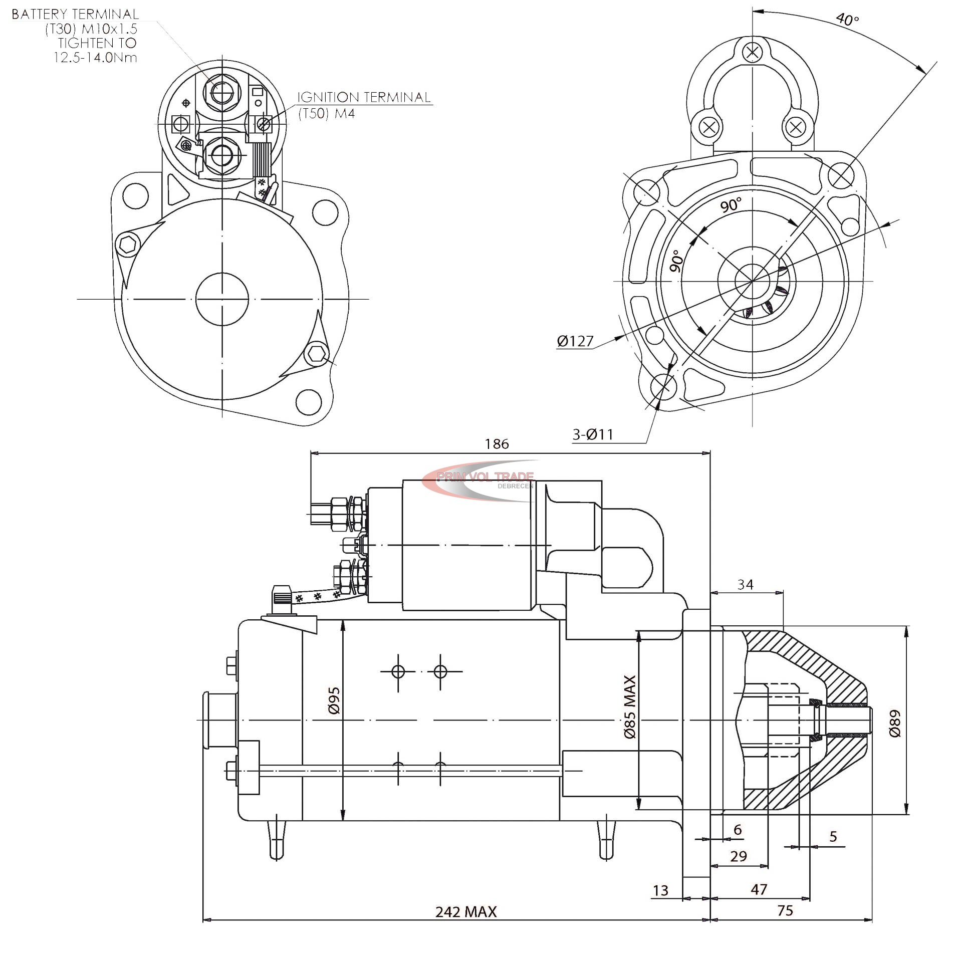 Indítómotor EV DEUTZ 24V 4kW hely.>0001231005